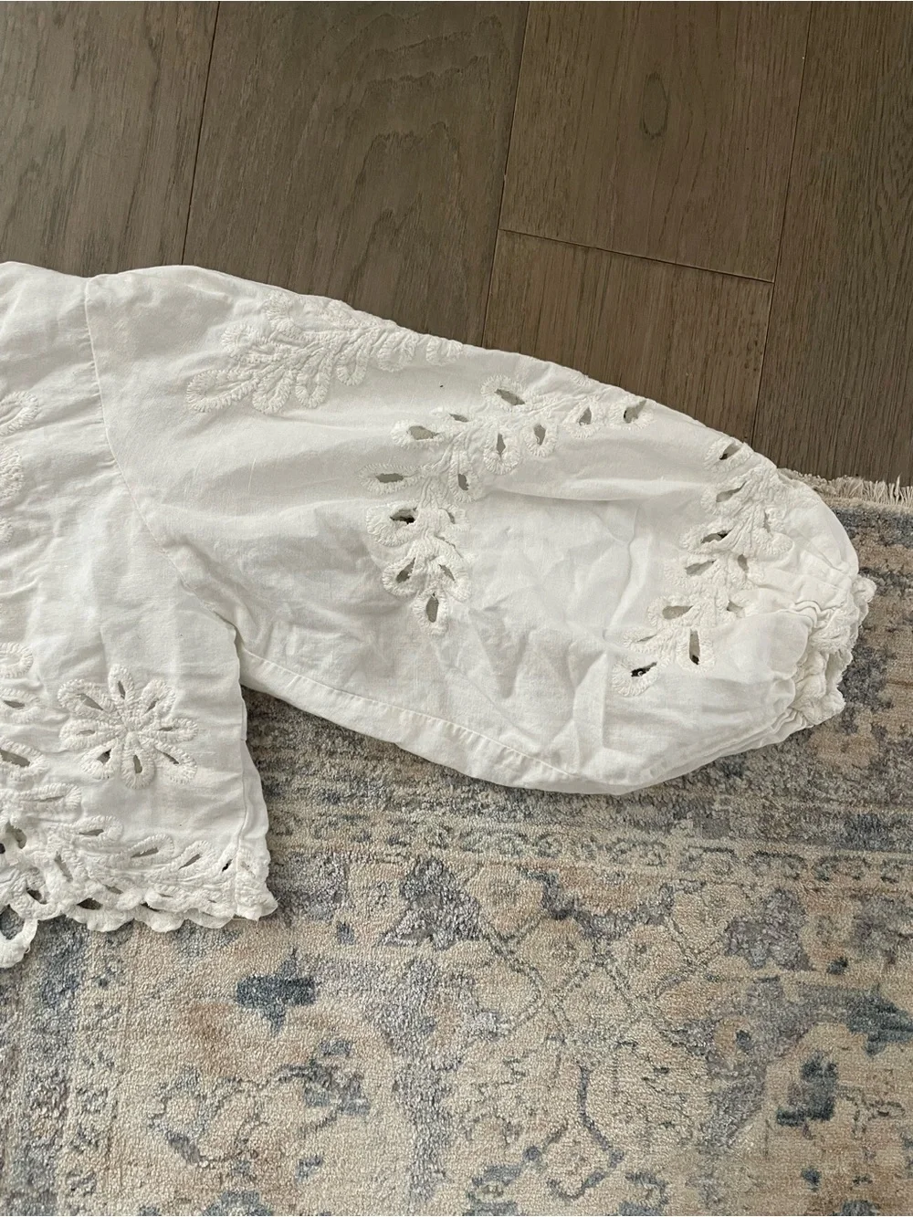 Free People Oleander White Embroidered Cropped Peasant Top